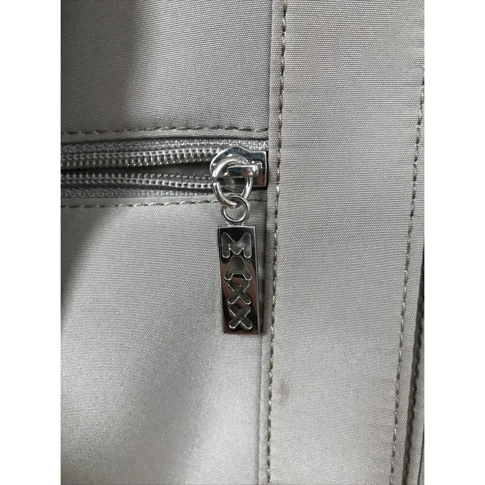 Maxx New York Khaki Olive Green Nylon Fabric Zipper Shoulder Bag Purse